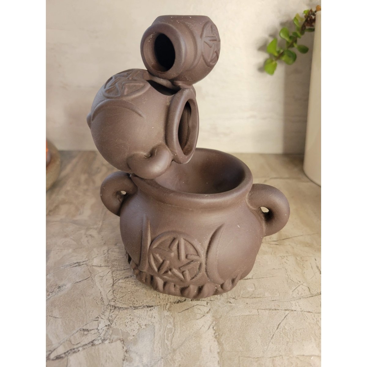 Handmade ceramic cauldron Triple Moon Back Flow Incense Burner for Meditation, altar decoration -
