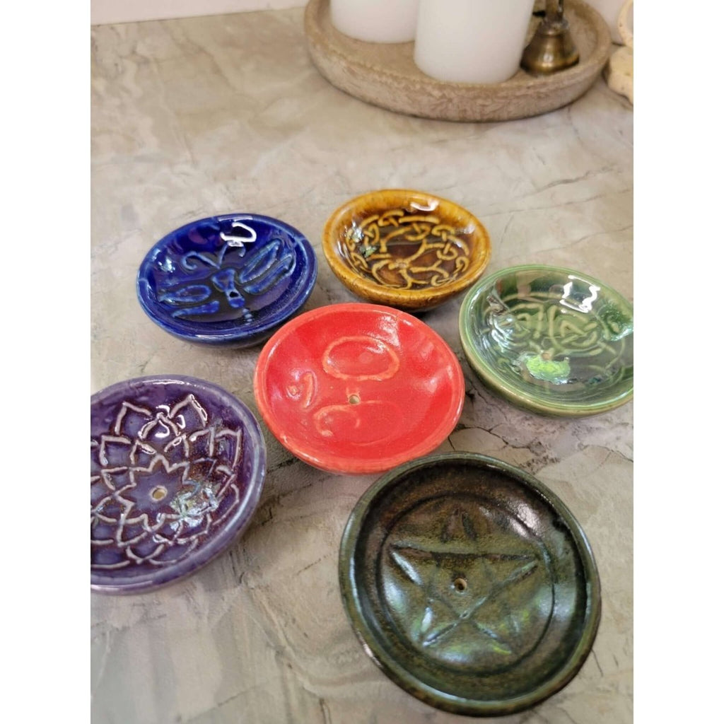 Handmade Ceramic Incense Burner Bowls Embossed Assorted designs, Incense Cones Holder -Incense Holders