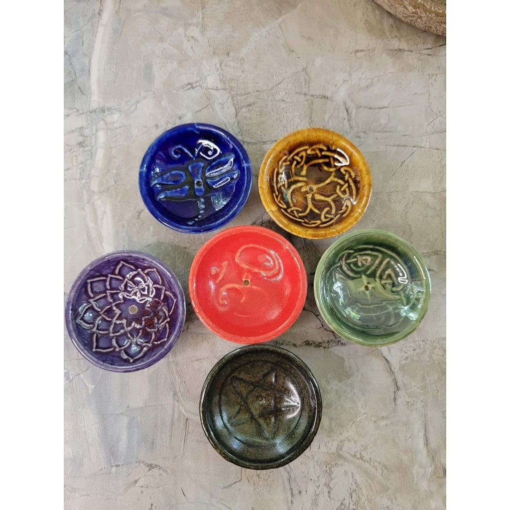 Handmade Ceramic Incense Burner Bowls Embossed Assorted designs, Incense Cones Holder -Incense Holders