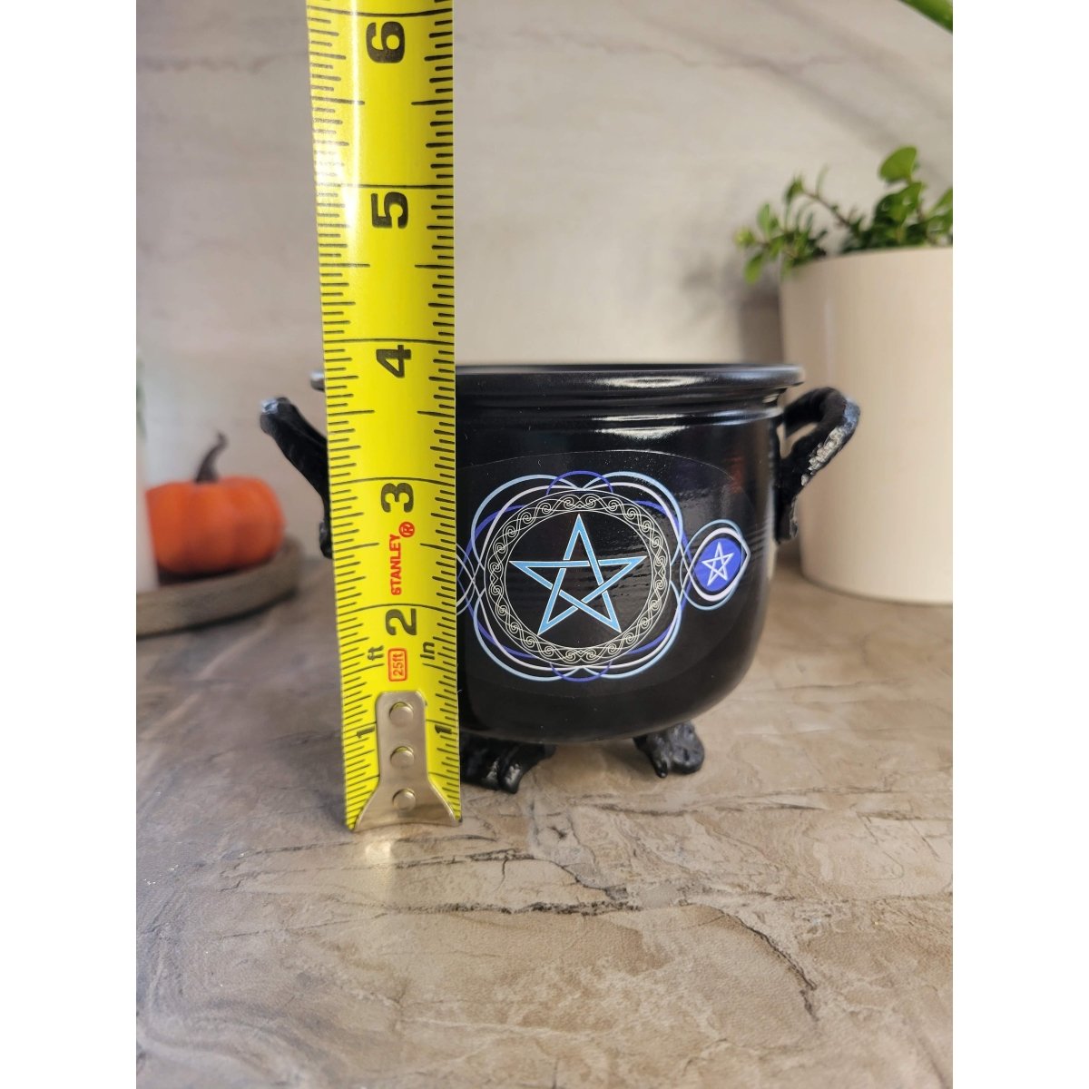 Handmade decoration Cauldron for Witch, Altar decor , Triple Moon design , Pentacle -Incense Holders