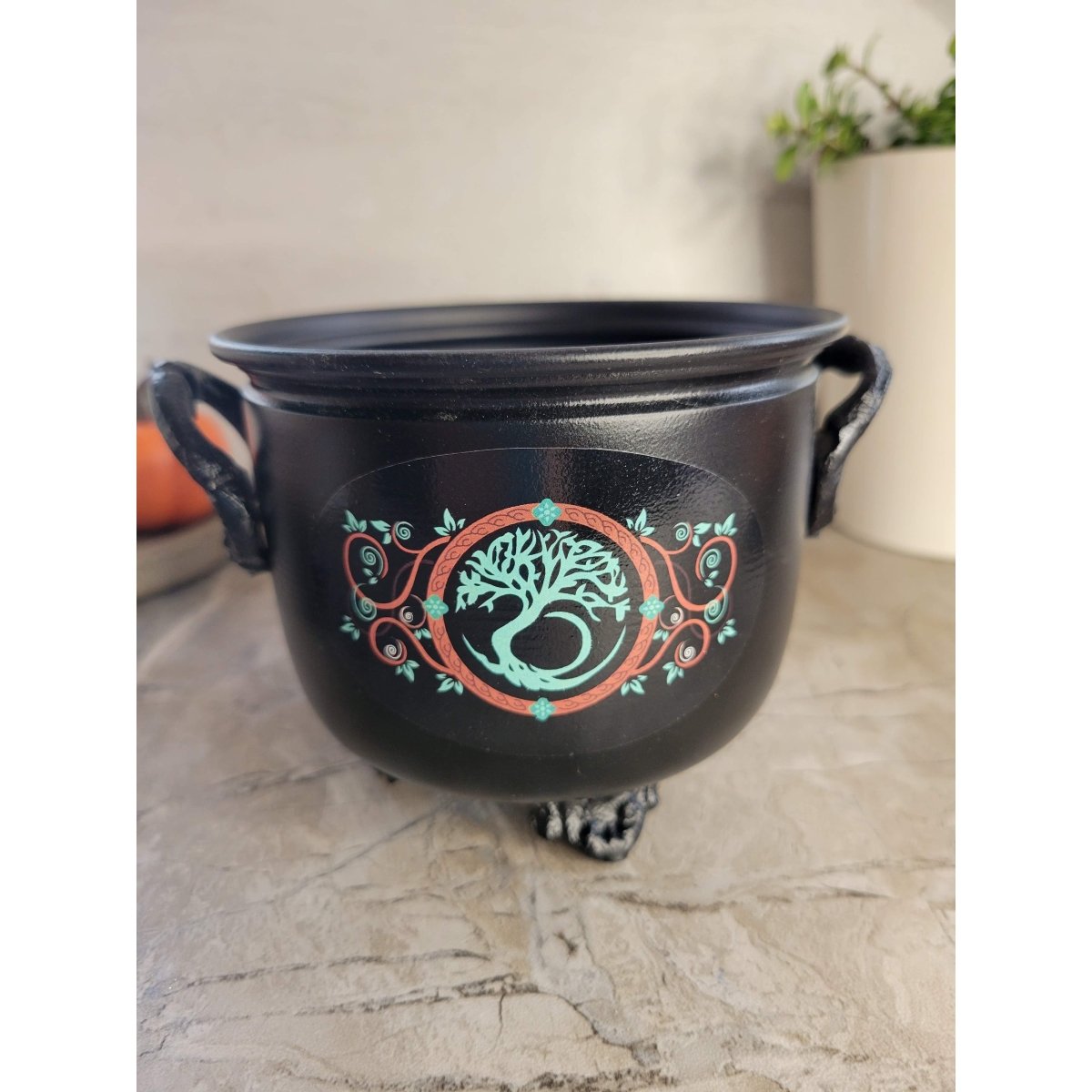 Handmade decoration Cauldron for Witch, Altar decor , Triple Moon design , Pentacle -Incense Holders