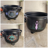 Handmade decoration Cauldron for Witch, Altar decor , Triple Moon design , Pentacle -Incense Holders