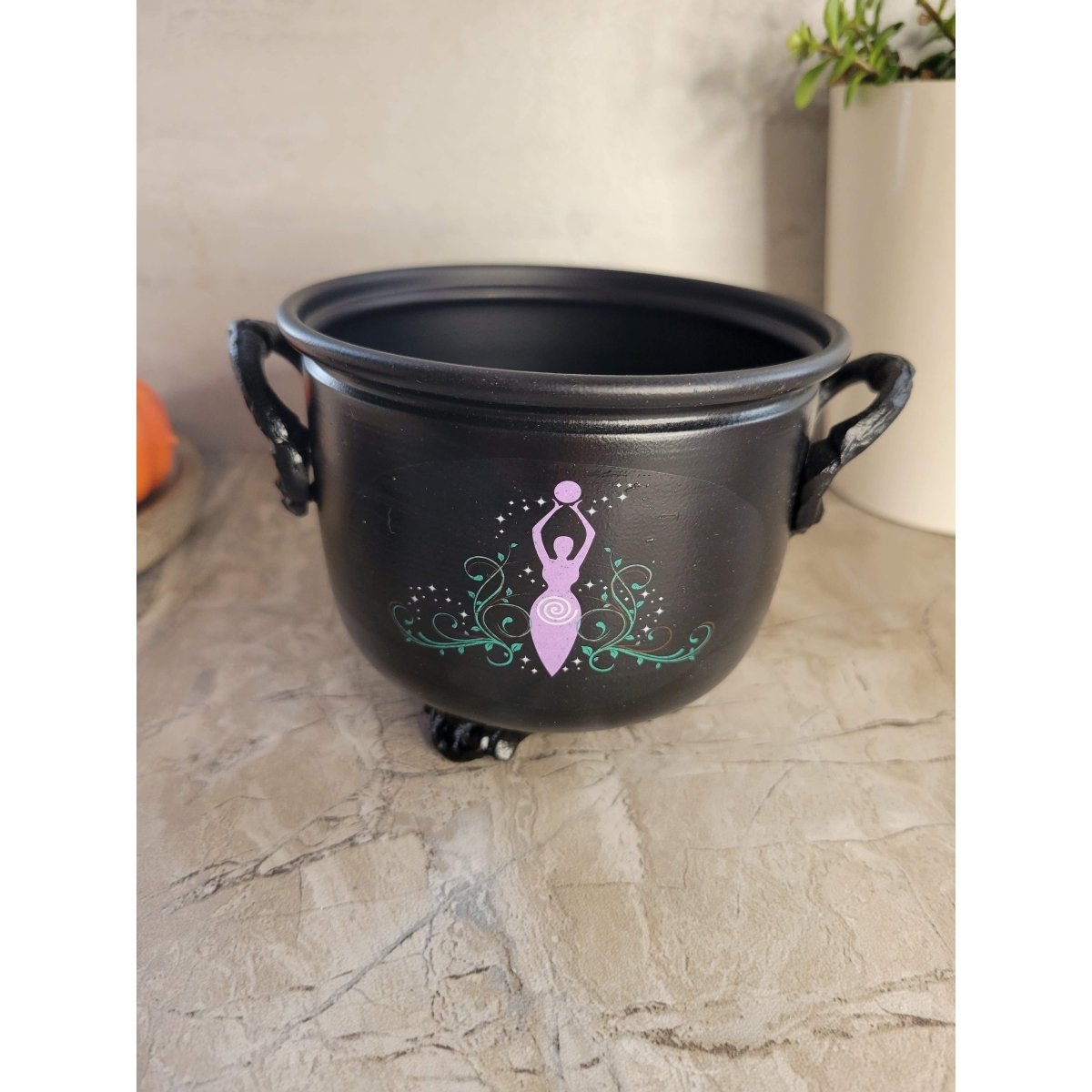 Handmade decoration Cauldron for Witch, Altar decor , Triple Moon design , Pentacle -Incense Holders