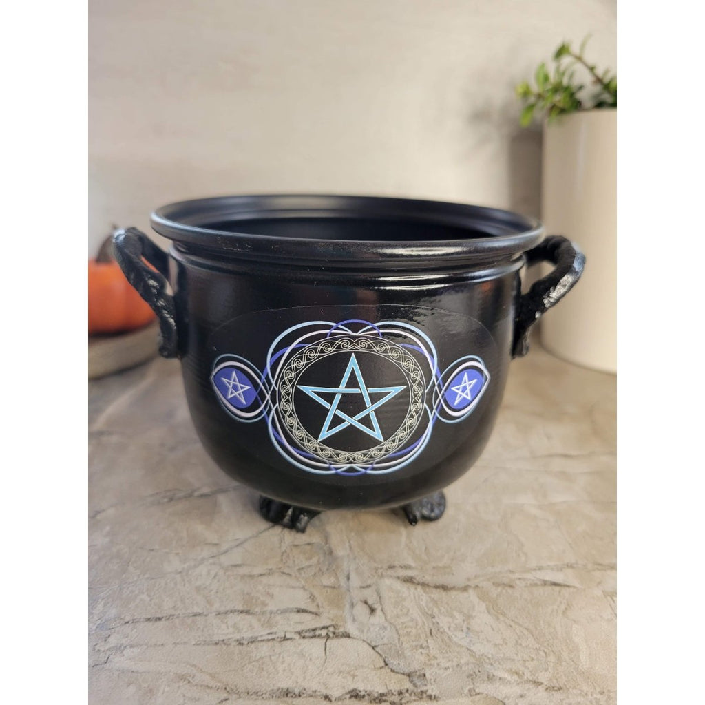 Handmade decoration Cauldron for Witch, Altar decor , Triple Moon design , Pentacle -Incense Holders