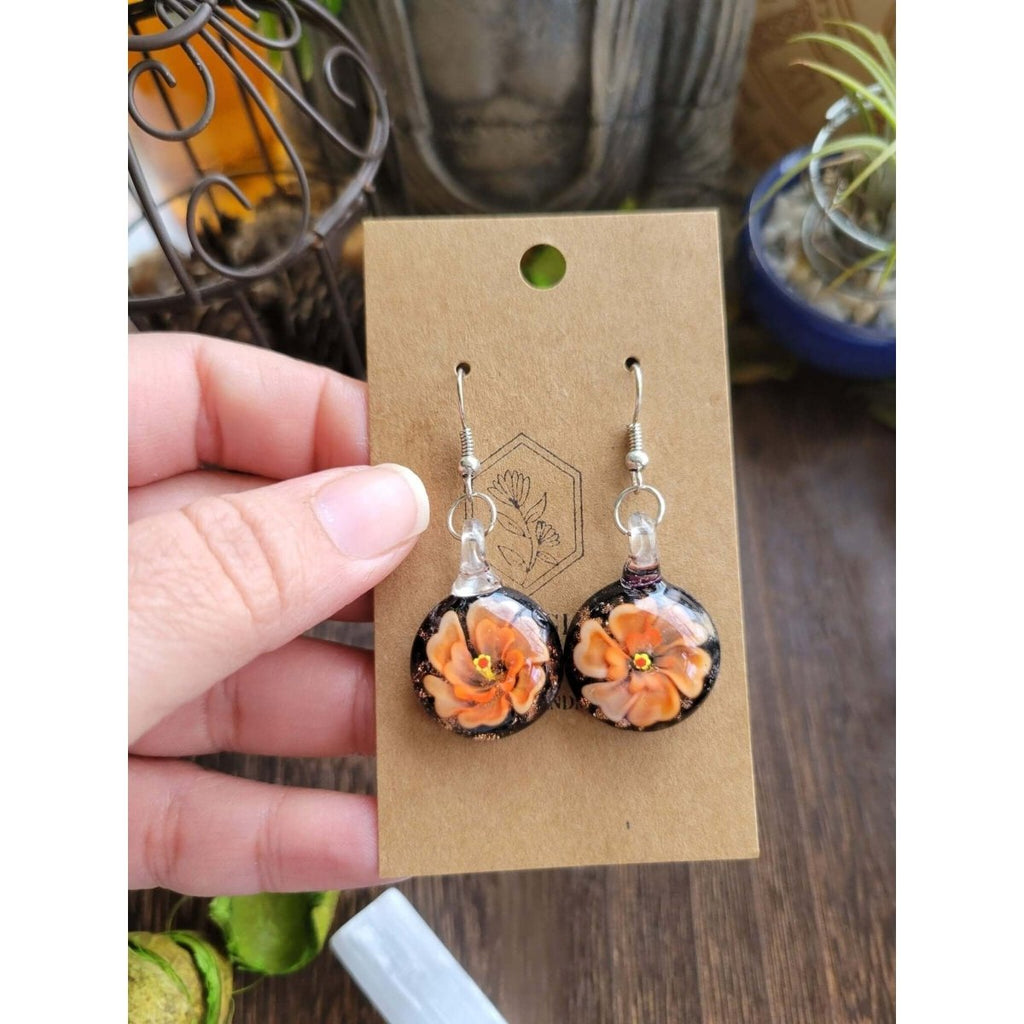 Handmade Lampwork Earring/ Flower earrings -