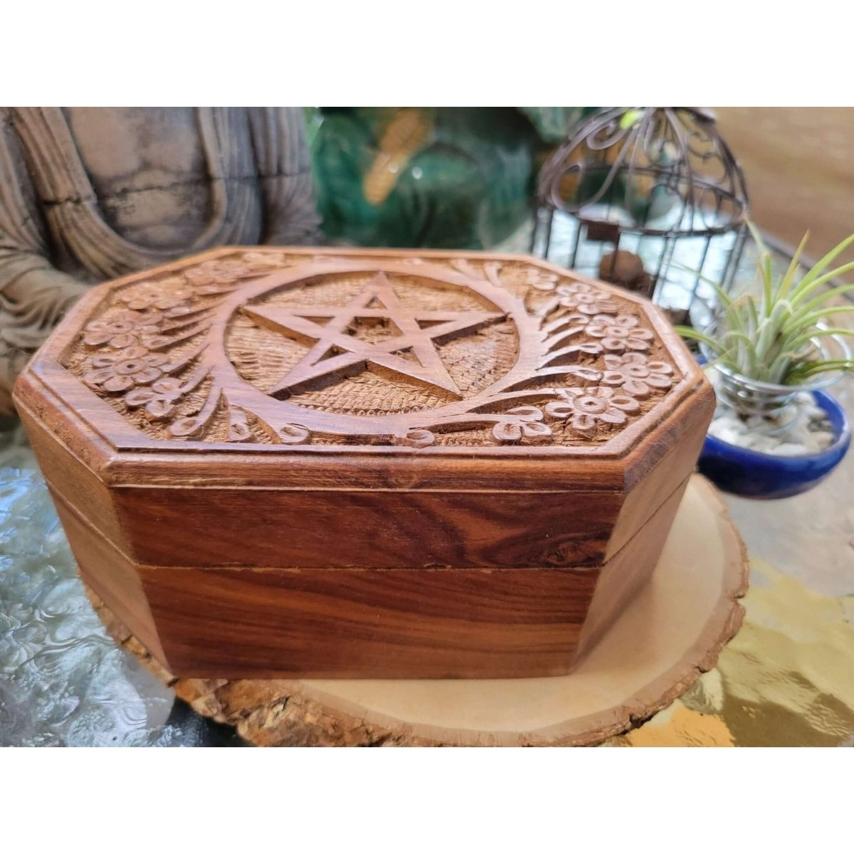 Hexagon Pentacle Carved 4x6 Box/ Altar Décor / Wooden Box -