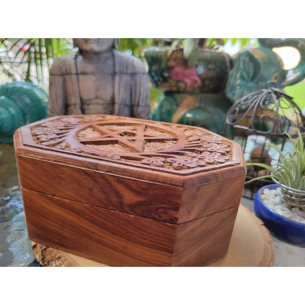 Hexagon Pentacle Carved 4x6 Box/ Altar Décor / Wooden Box -