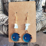 Crystal Earrings ,Stacked Stone Drop Earrings |Charm and Crystal Moon Earrings ,Witch Jewelry, Crystal Energy