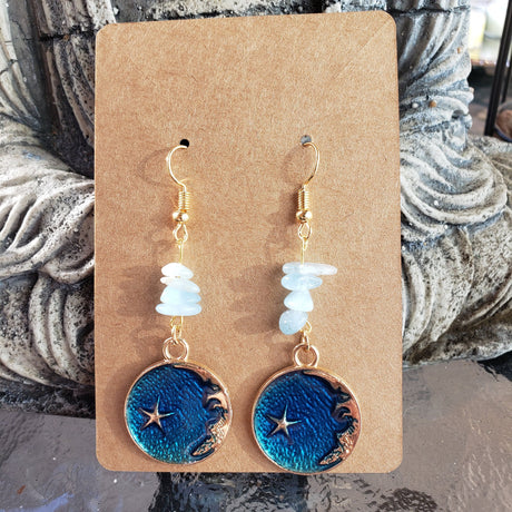 Crystal Earrings ,Stacked Stone Drop Earrings |Charm and Crystal Moon Earrings ,Witch Jewelry, Crystal Energy
