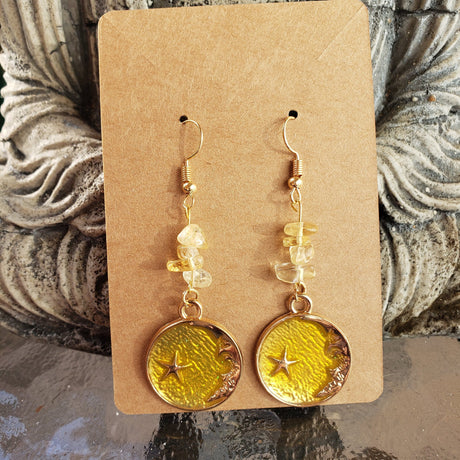 Crystal Earrings ,Stacked Stone Drop Earrings |Charm and Crystal Moon Earrings ,Witch Jewelry, Crystal Energy