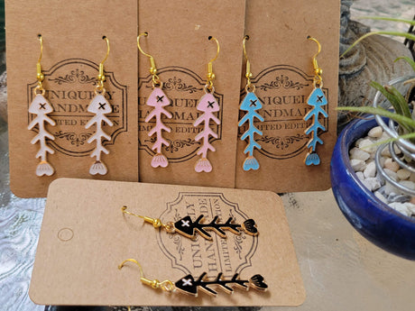 Fishbone Earrings Fish Skeleton Fish Charms Fish Bone Charms
