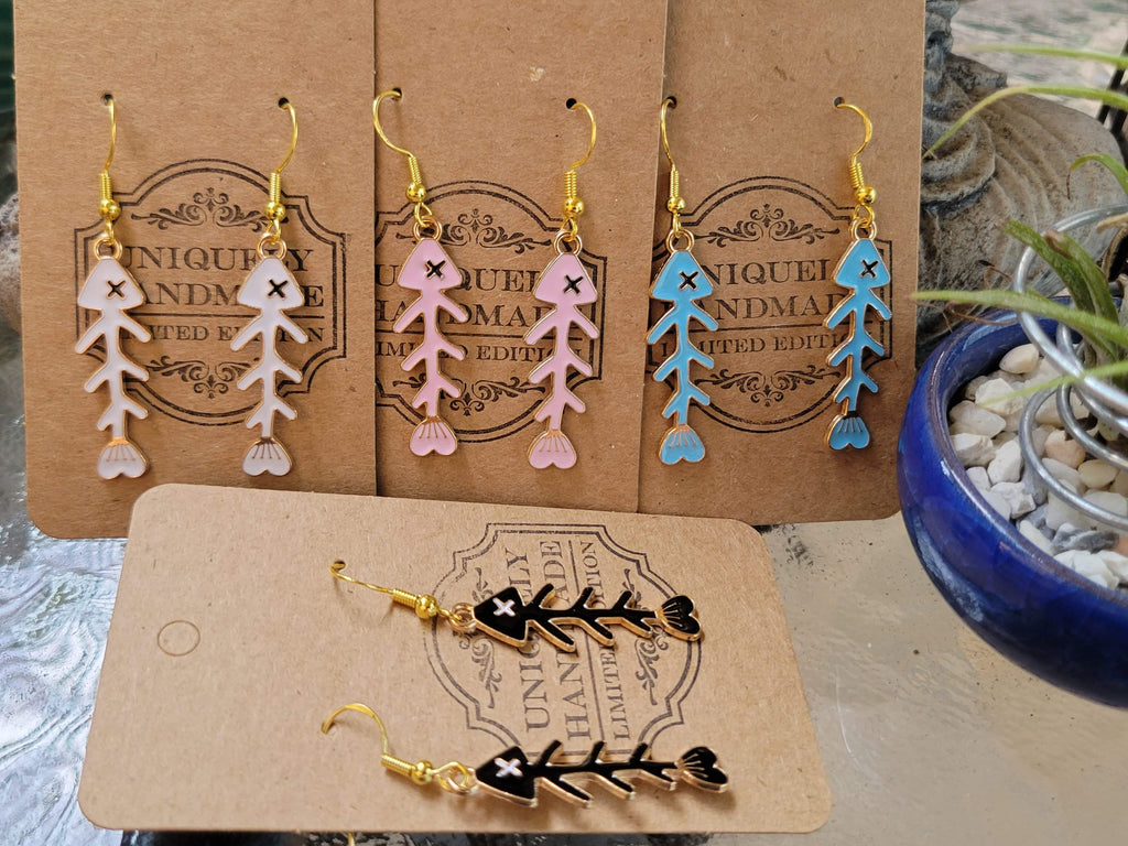 Fishbone Earrings Fish Skeleton Fish Charms Fish Bone Charms