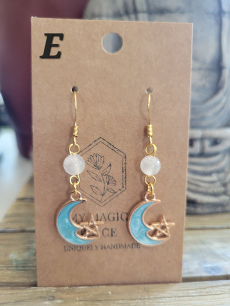 Selenite earrings with gold color charms, celestial charms earrings, witch earrings ,moon jewelry