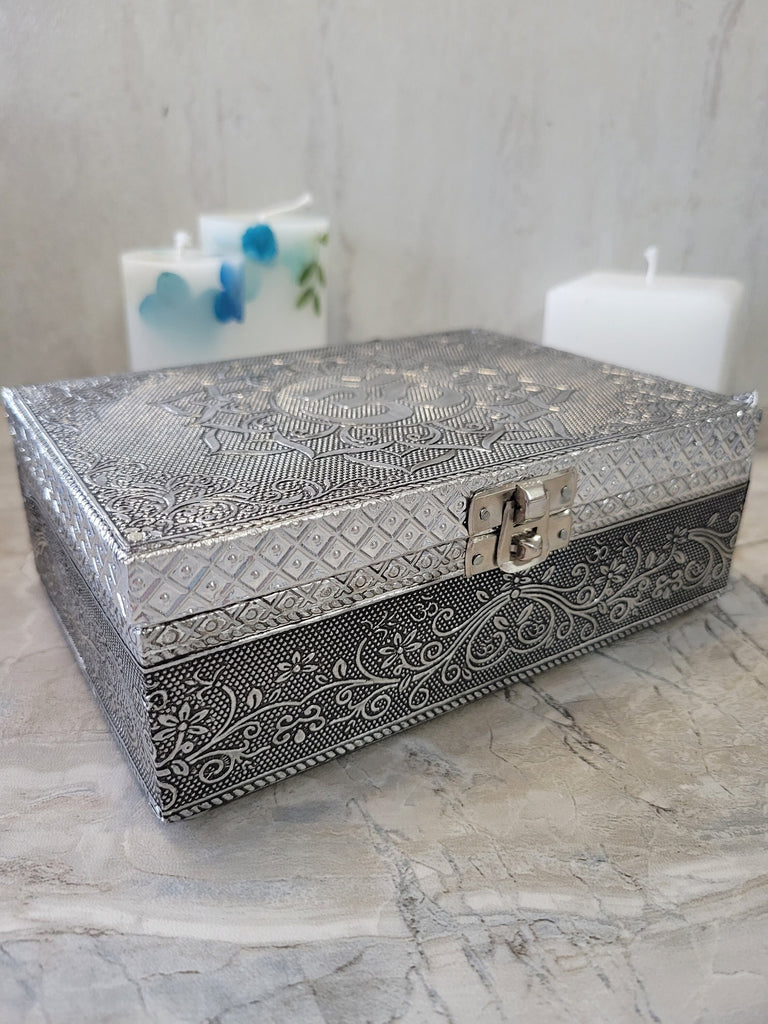 OM Carved Metal over Wood/ Tarot Box/ Altar Box