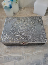 OM Carved Metal over Wood/ Tarot Box/ Altar Box