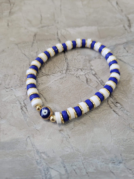 Evil Eye Bracelets Polymer Clay & Disc Beads Stretch Bracelets Colorful Bracelets