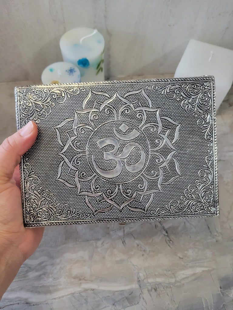 OM Carved Metal over Wood/ Tarot Box/ Altar Box