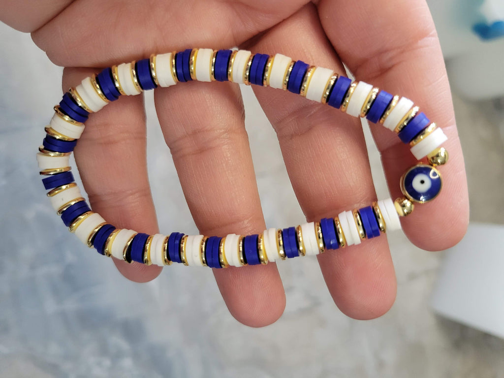 Evil Eye Bracelets Polymer Clay & Disc Beads Stretch Bracelets Colorful Bracelets