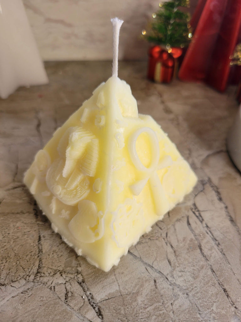 Palm Wax Pyramid candle with Egyptian symbols , prosperity candle protection candle