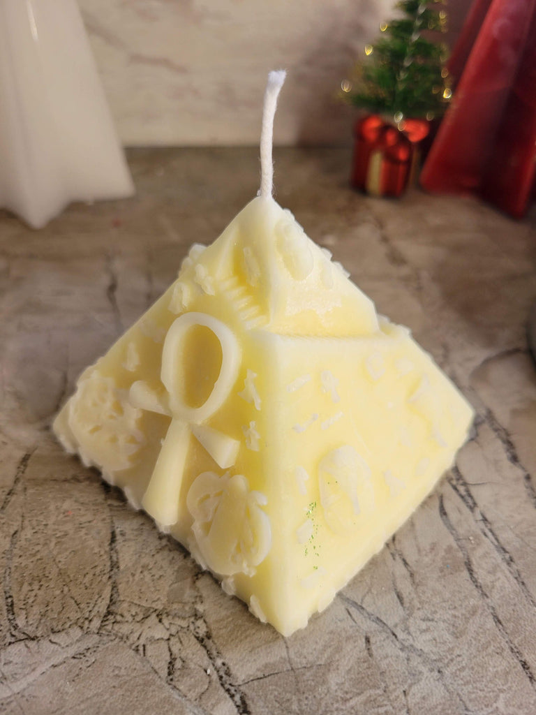 Palm Wax Pyramid candle with Egyptian symbols , prosperity candle protection candle