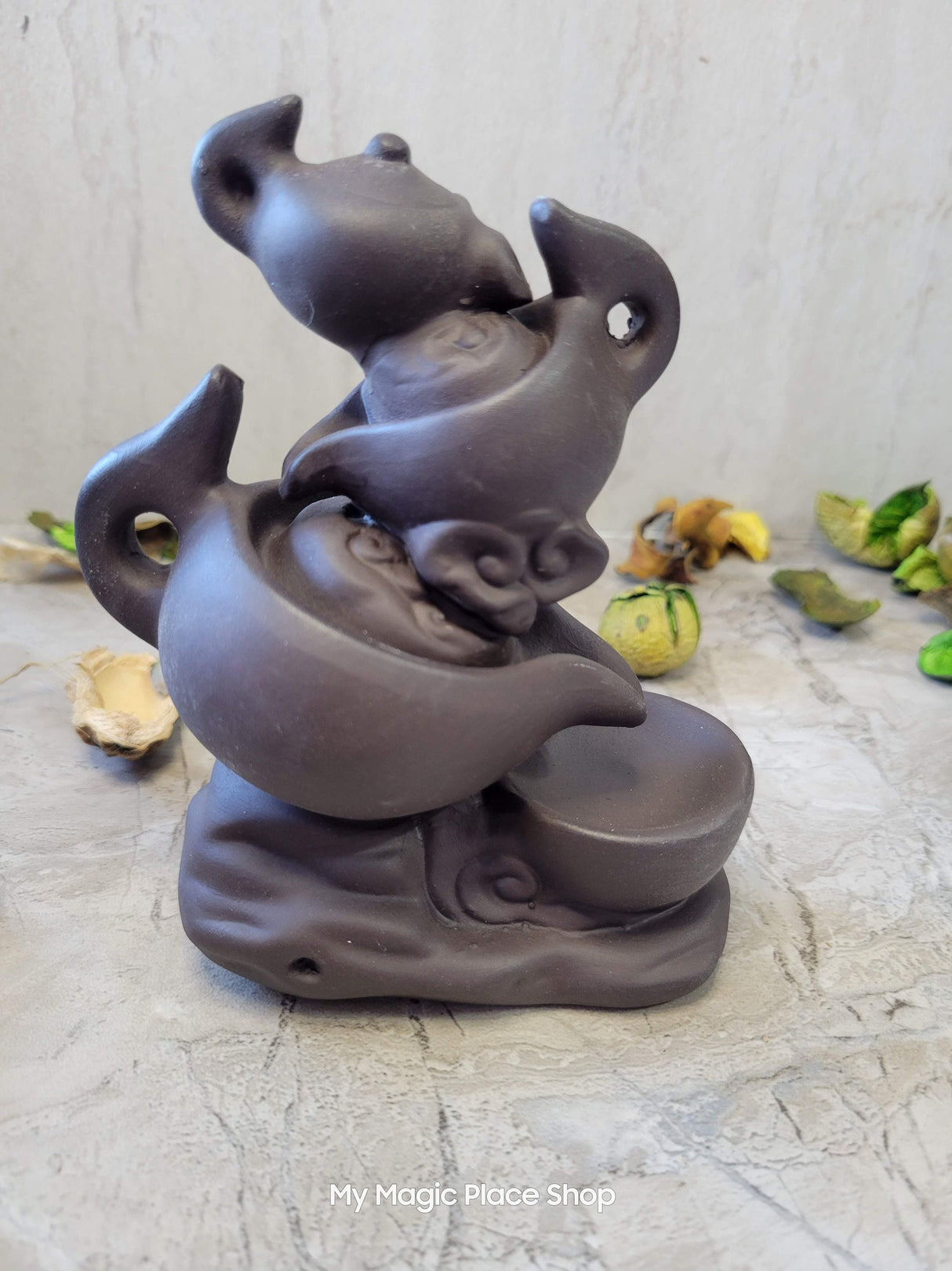 Handmade ceramic Tea Pot back flow incense burner for meditation, altar decoration
