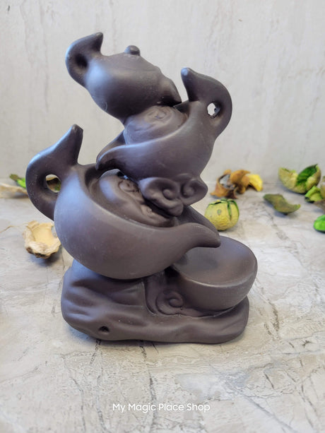 Handmade ceramic Tea Pot back flow incense burner for meditation, altar decoration