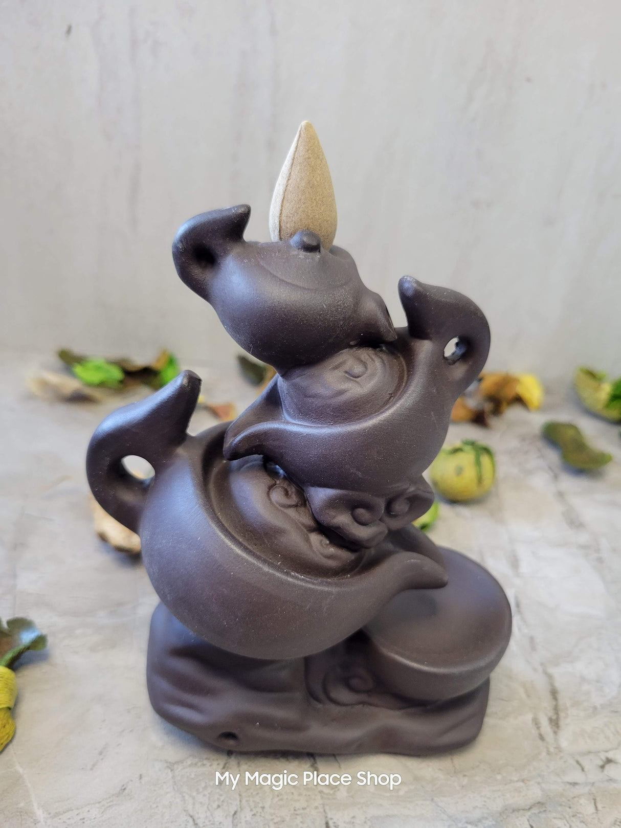 Handmade ceramic Tea Pot back flow incense burner for meditation, altar decoration