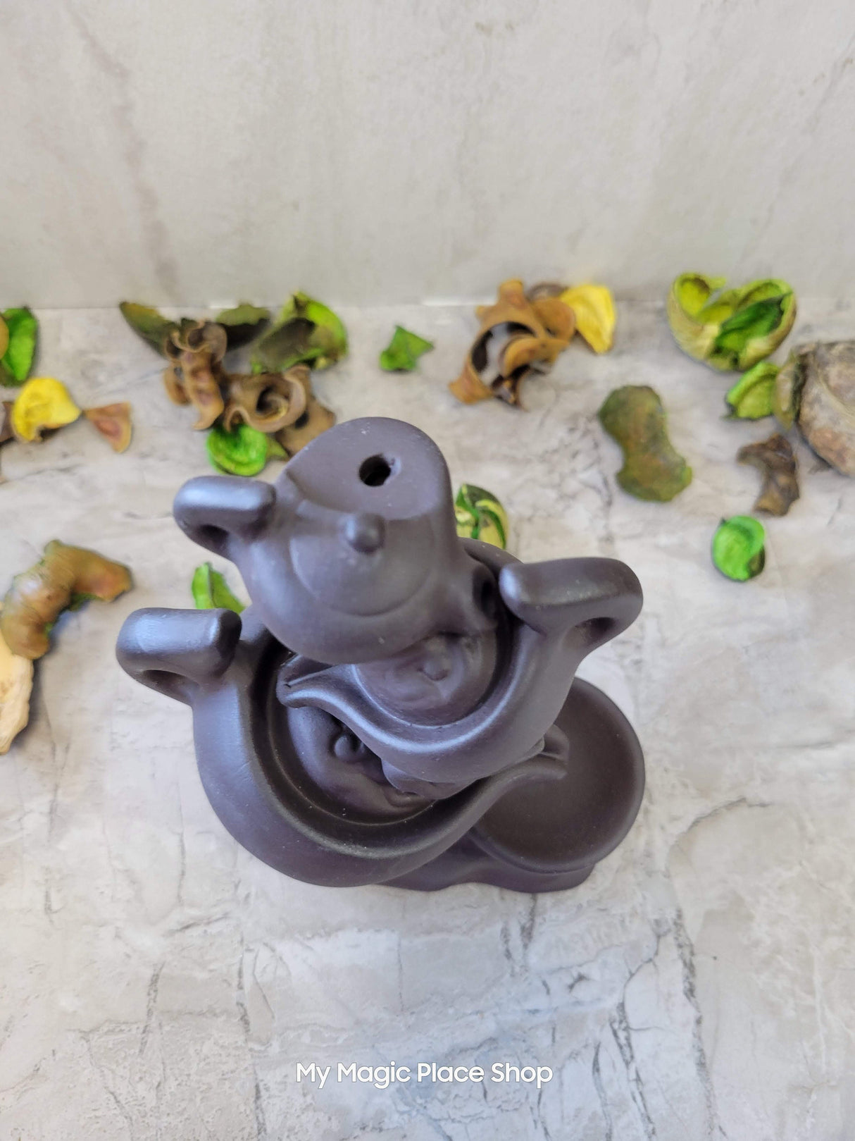 Handmade ceramic Tea Pot back flow incense burner for meditation, altar decoration