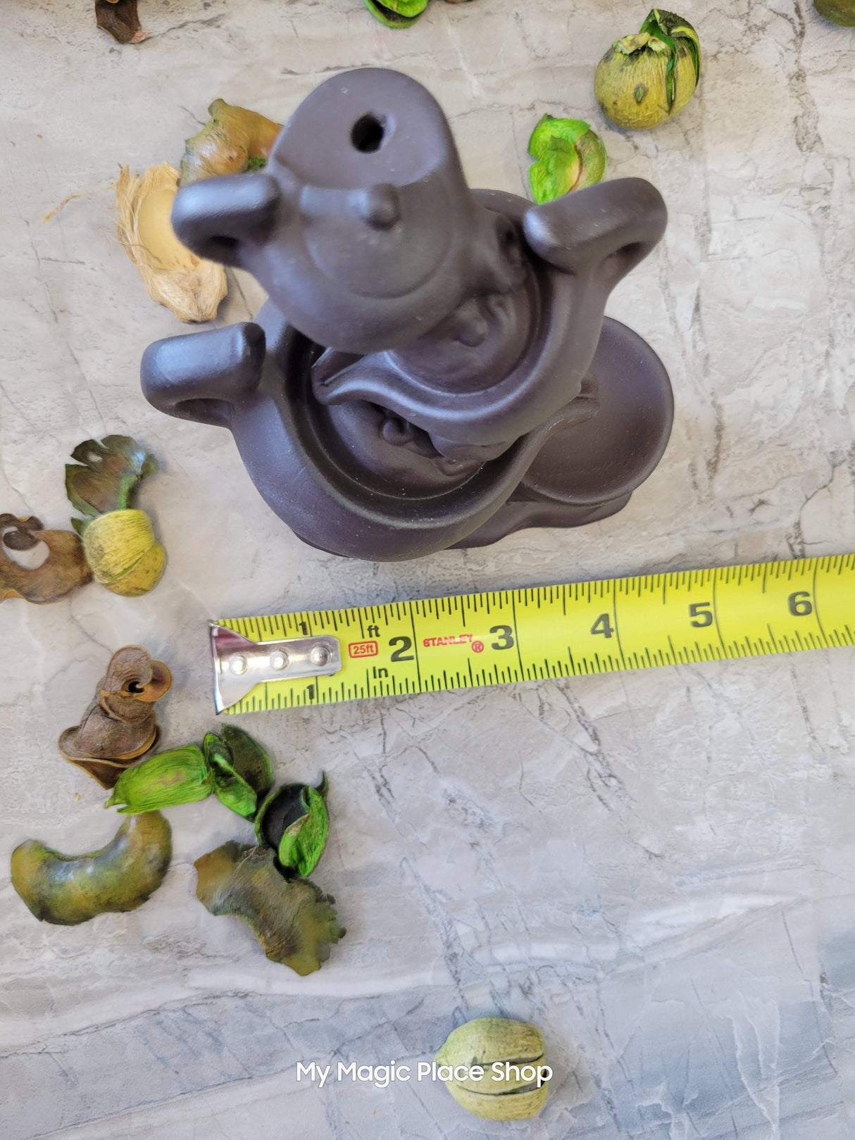 Handmade ceramic Tea Pot back flow incense burner for meditation, altar decoration