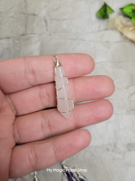 Natural Faceted Handmade  Wire Wrapped Natural Gemstone Pendants with Cord