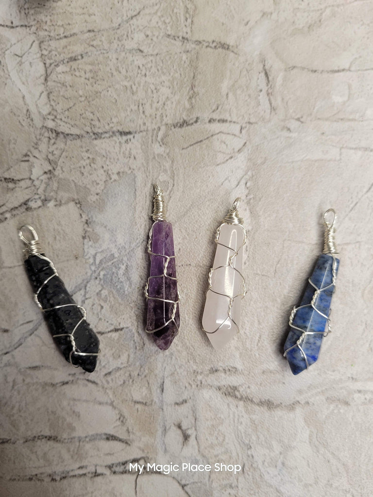Natural Faceted Handmade  Wire Wrapped Natural Gemstone Pendants with Cord
