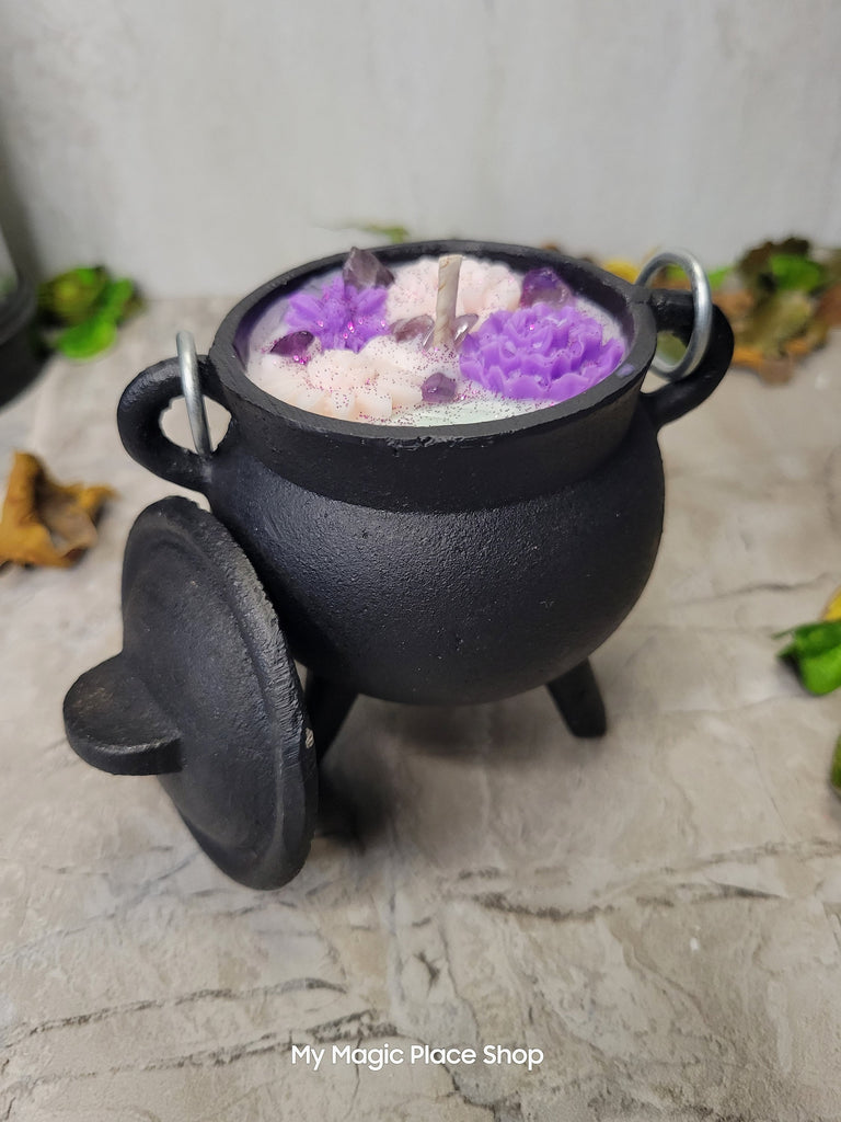 Ostara Cauldron with Flowers Soy candle, intention candle Sabbat Candle