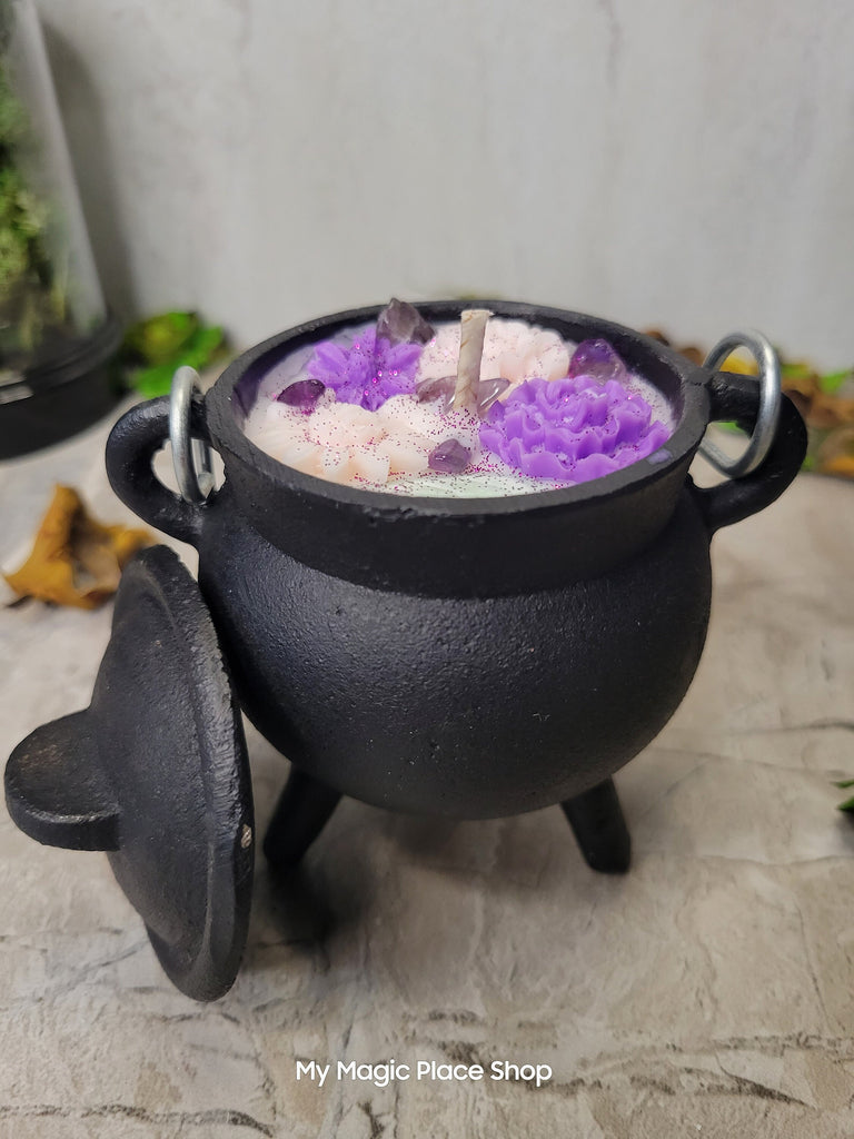 Ostara Cauldron with Flowers Soy candle, intention candle Sabbat Candle