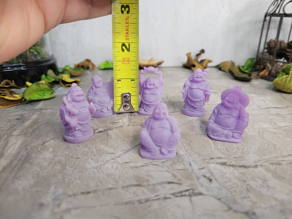 Laughing Buddha Figurines Handmade Pack of 6 Purple Lucky Happy Buddha Statue Home Décor altar Set