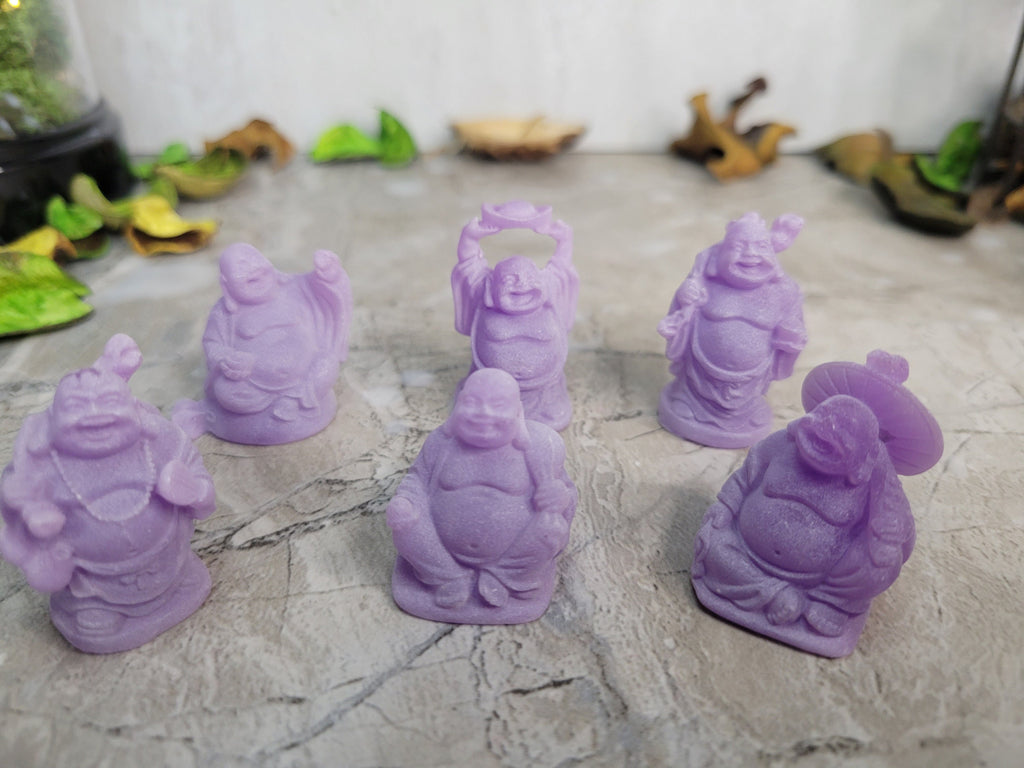 Laughing Buddha Figurines Handmade Pack of 6 Purple Lucky Happy Buddha Statue Home Décor altar Set
