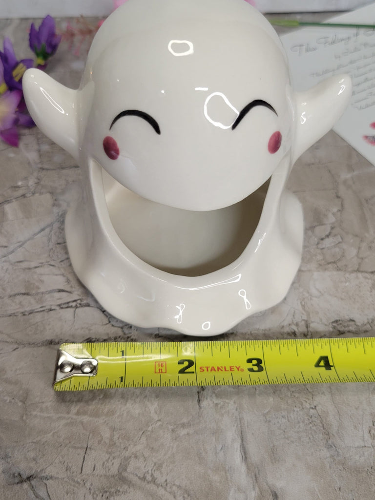 Ghost Cute Holder, Halloween theme porcelain candle holder,  Handmade Ceramic holder