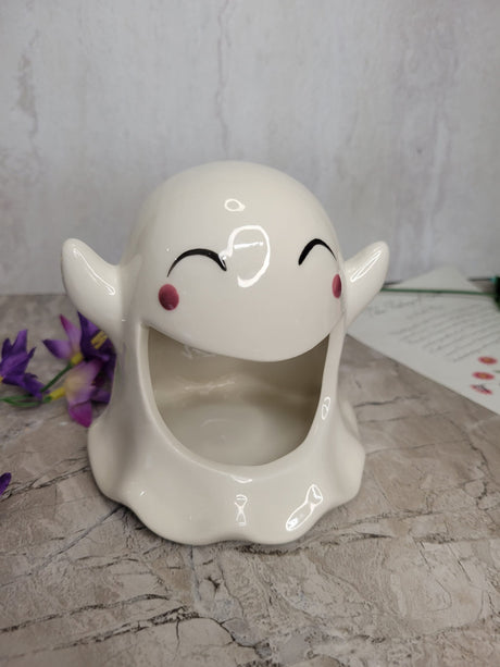 Ghost Cute Holder, Halloween theme porcelain candle holder,  Handmade Ceramic holder