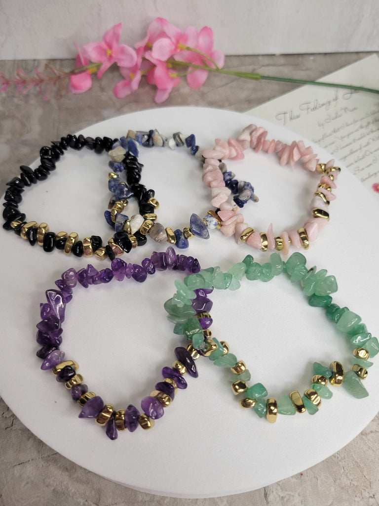 Gemstone stretch bracelets Mixed Gemstones with gold small beads Gifts for her