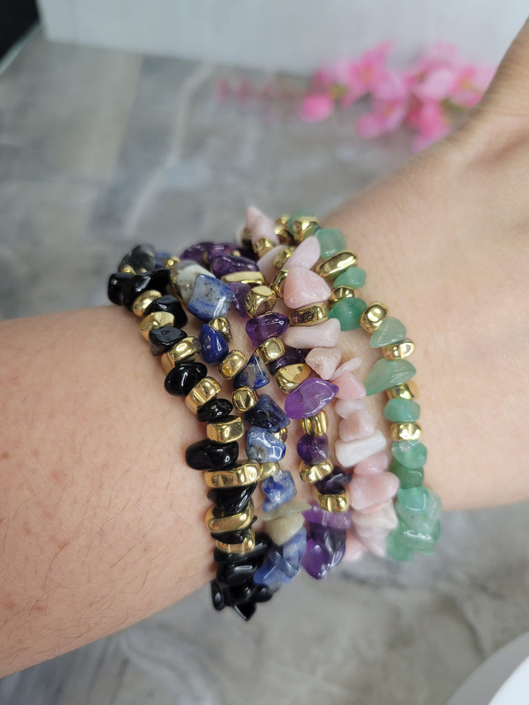 Gemstone stretch bracelets Mixed Gemstones with gold small beads Gifts for her