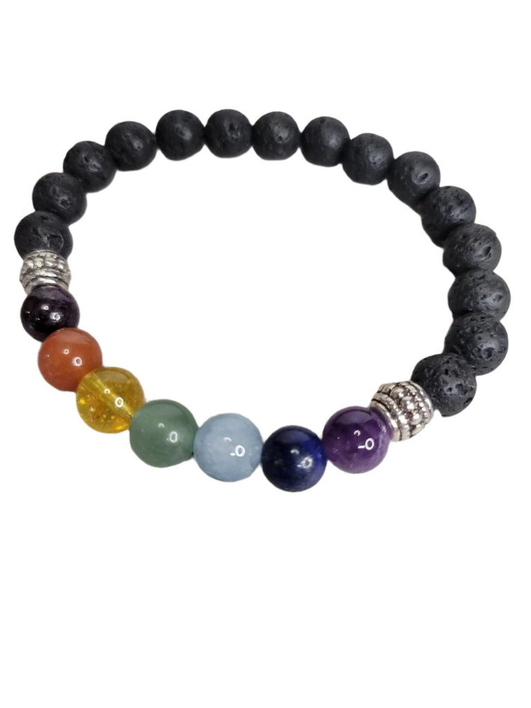 Chakra Gemstone Natural Lava Rock stretch bracelets, gemstone seven chakra jewelry handmade stretch bracelets