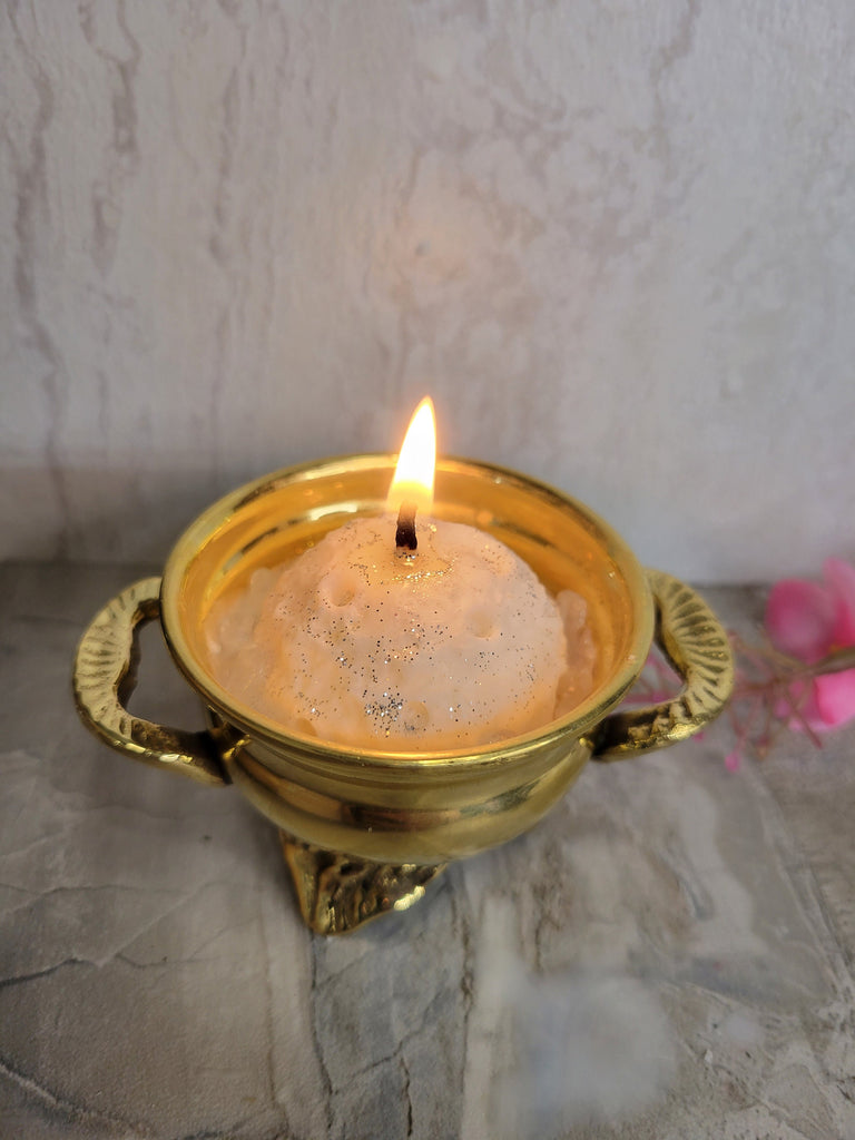 Cauldron Candle Full Moon candle  Small Brass Antique Design Cauldron Soy Candle Full Moon