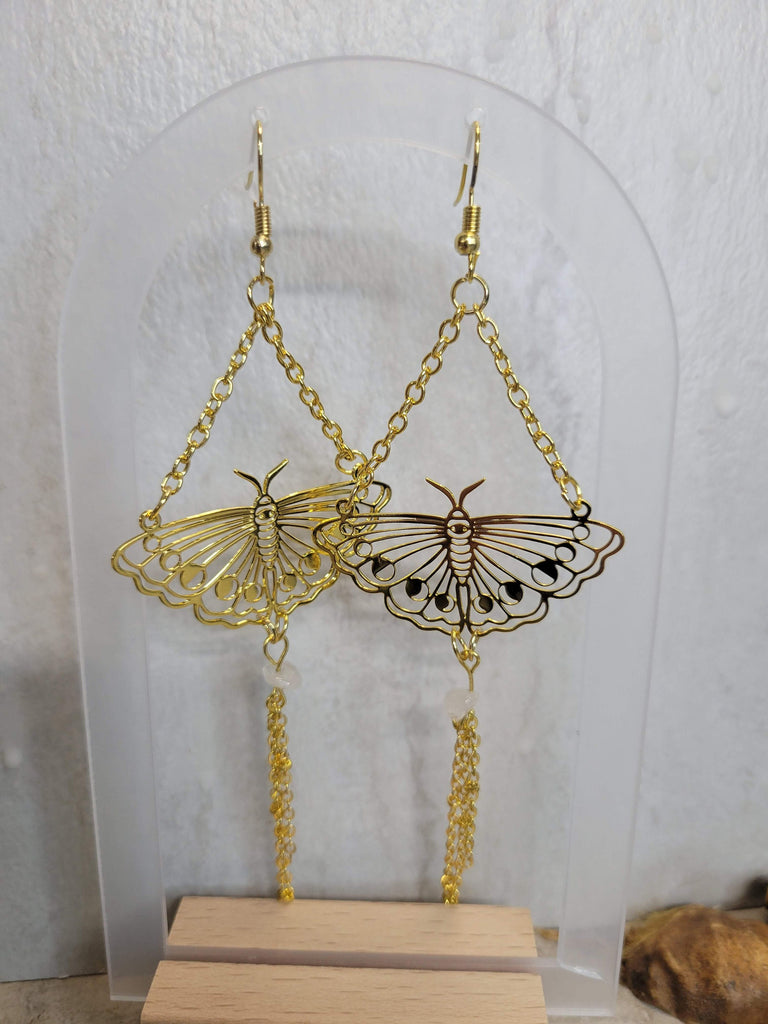 Moth with Clear Acrylic Beaded Dangle Earrings Sun & Moon Dangle Earrings for Women Butterfly Amethyst Earrings Magical Earrings