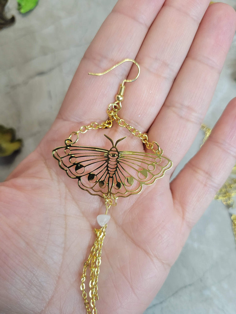 Moth with Clear Acrylic Beaded Dangle Earrings Sun & Moon Dangle Earrings for Women Butterfly Amethyst Earrings Magical Earrings