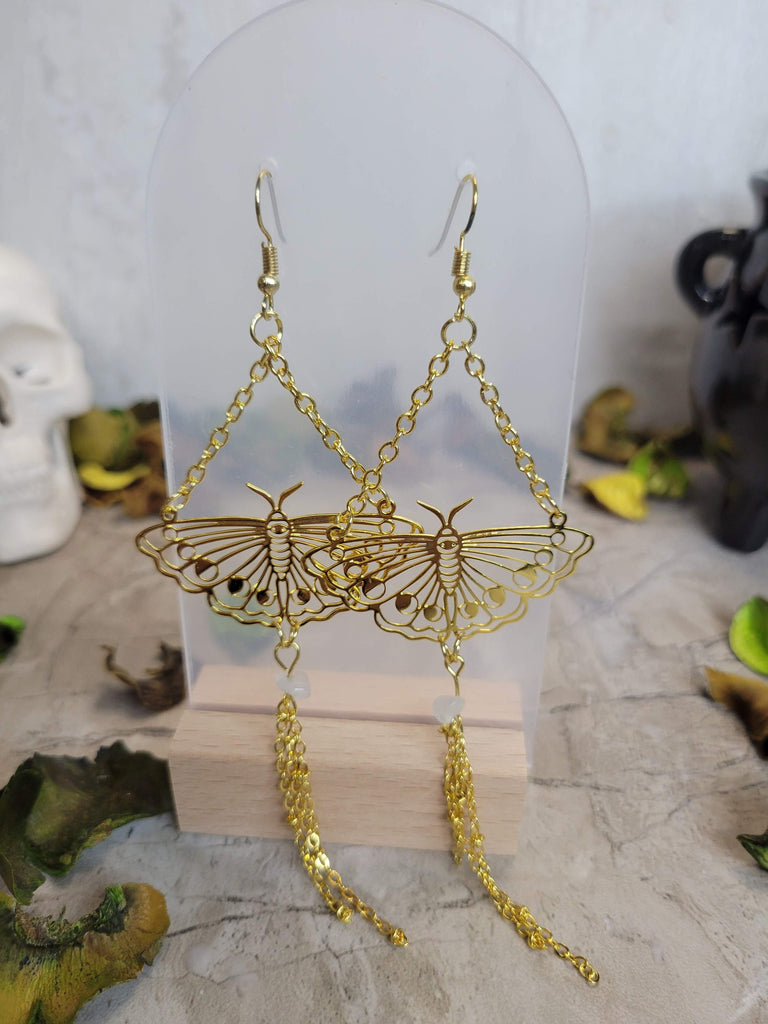 Moth with Clear Acrylic Beaded Dangle Earrings Sun & Moon Dangle Earrings for Women Butterfly Amethyst Earrings Magical Earrings
