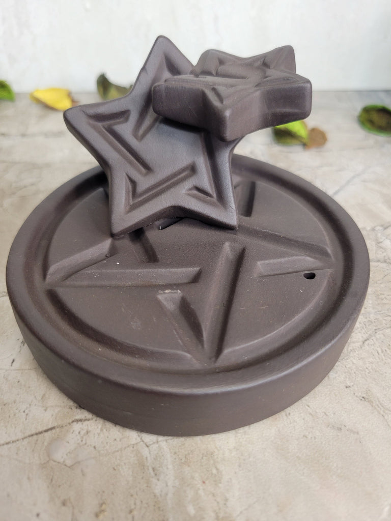 Handmade Pentacle Ceramic Backflow Incense Burner Triple Pentacles Witchy Burner