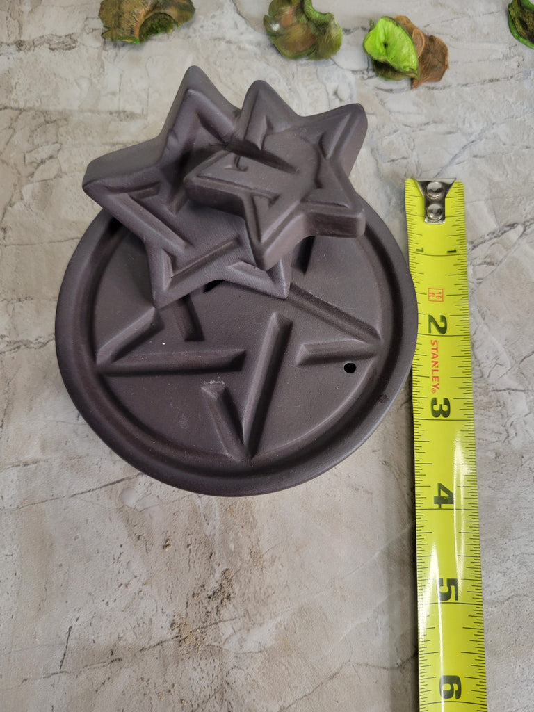 Handmade Pentacle Ceramic Backflow Incense Burner Triple Pentacles Witchy Burner