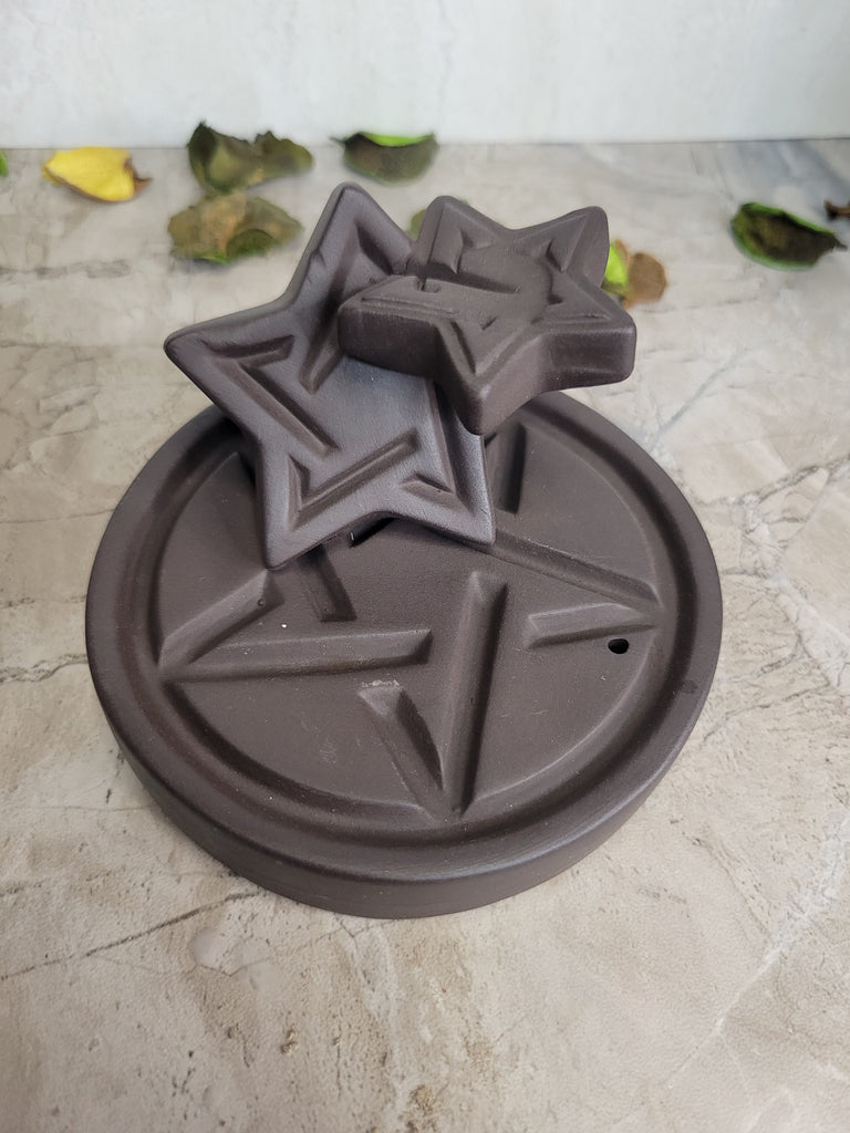 Handmade Pentacle Ceramic Backflow Incense Burner Triple Pentacles Witchy Burner