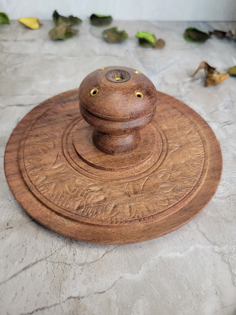 Engraved wood Stick Incense Burner, Round Burner, Handcrafted Wood Holder Incense, Home Decor