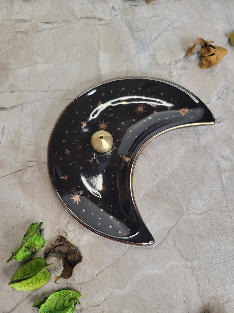 Moon Plate Ceramic Incense Burner Moon and Stars Plate Altar Decoration Ceramic Plate