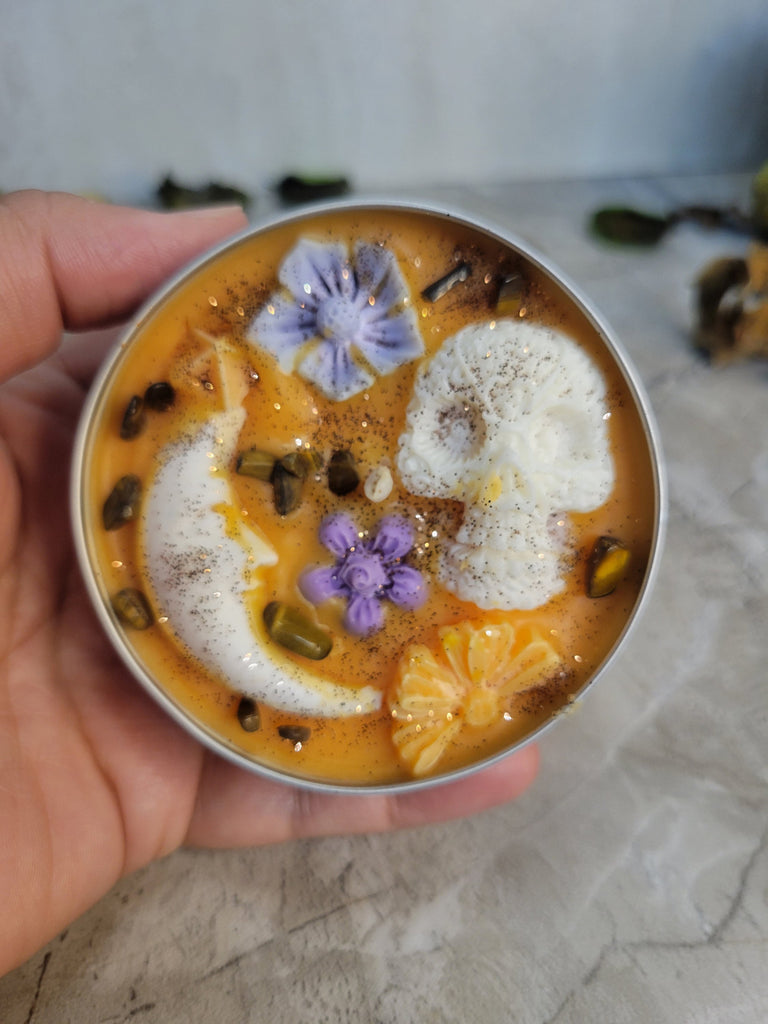 Enchanted Orange Moon and Skull Magic Garden Candle Tin jar Soy Candle Intention Candle Witchy Candles